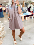 V-Neck Short Sleeve Denim Dress | Dresses Denim Dress from PHUNKYN