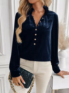 Velvet Button Front Long Sleeve Blouse | Blouses Blouse from PHUNKYN