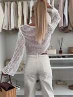 Openwork Round Neck Knit Cover Top | Sweaters Sweater from PHUNKYN