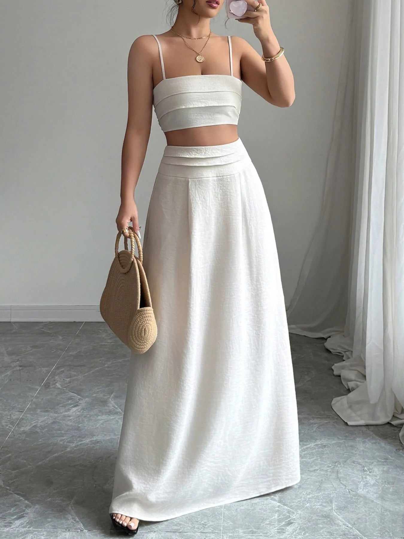 Square Neck Cami and Maxi Skirt Set | Outfit Sets Top and Skirt Set from PHUNKYN