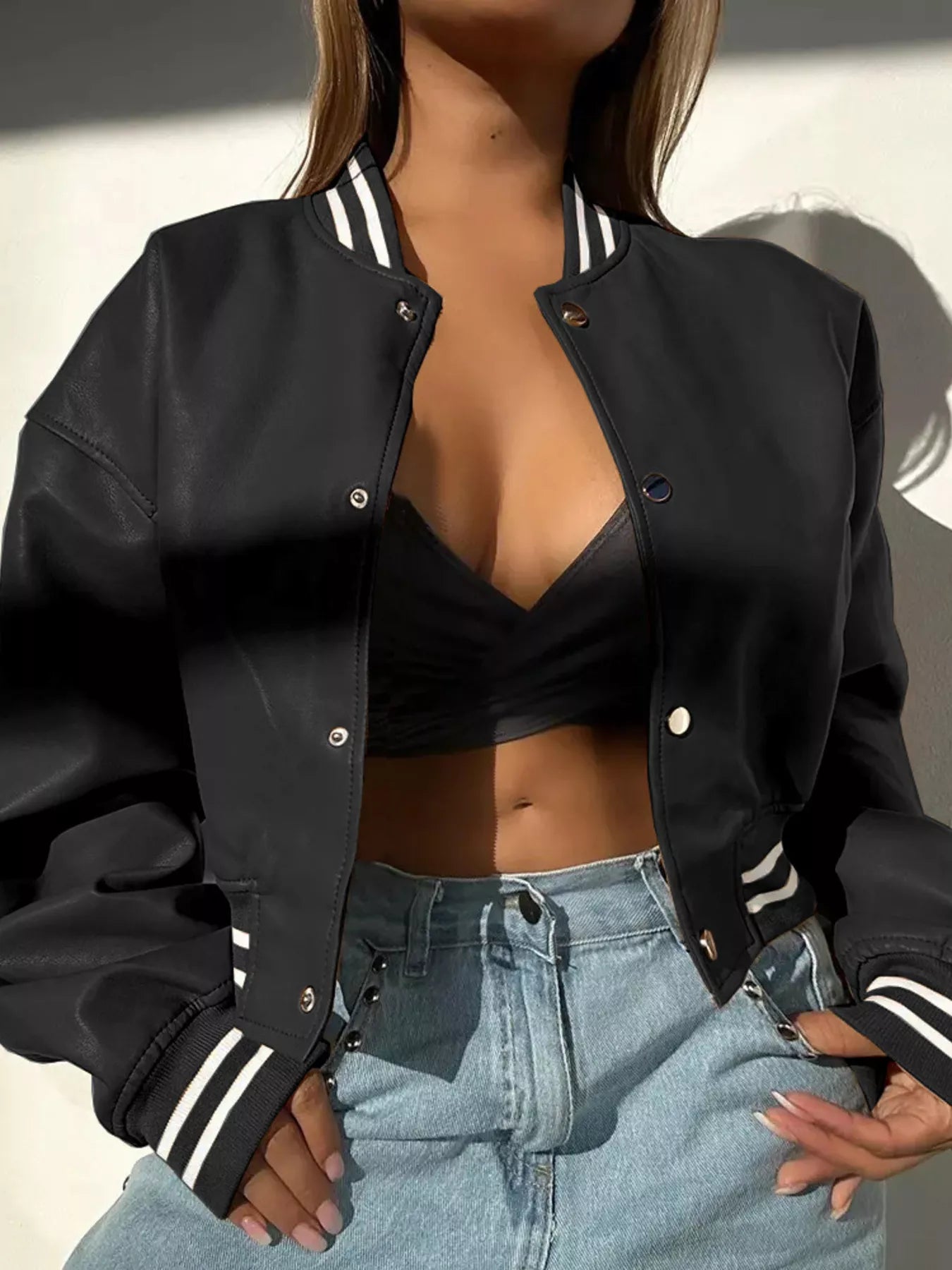 Snap Down Long Sleeve Jacket | Varsity Jackets Jacket from PHUNKYN