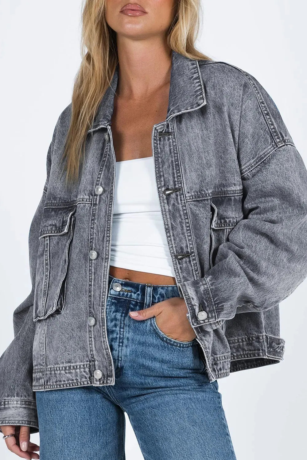 Collared Neck Button Up Denim Jacket | Jacket from PHUNKYN