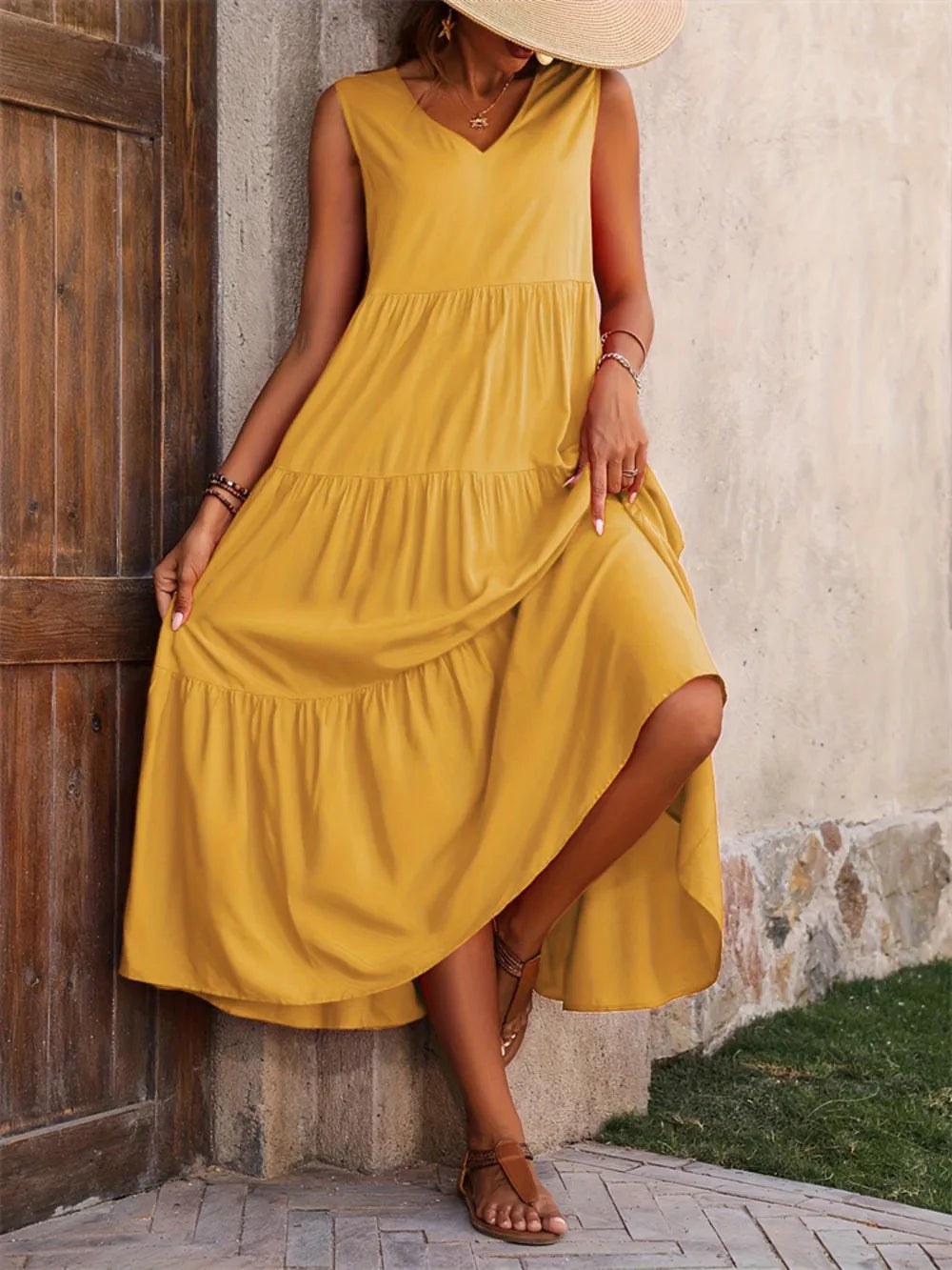Tiered V-Neck Sleeveless Dress | Dresses Dress from PHUNKYN