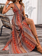 Tied Back Printed Sleeveless Maxi Slit Dress | Dresses Maxi Dress from PHUNKYN