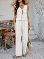 Tied V-Neck Sleeveless Top and Pants Set | Outfit Sets Top and Pants Set from PHUNKYN