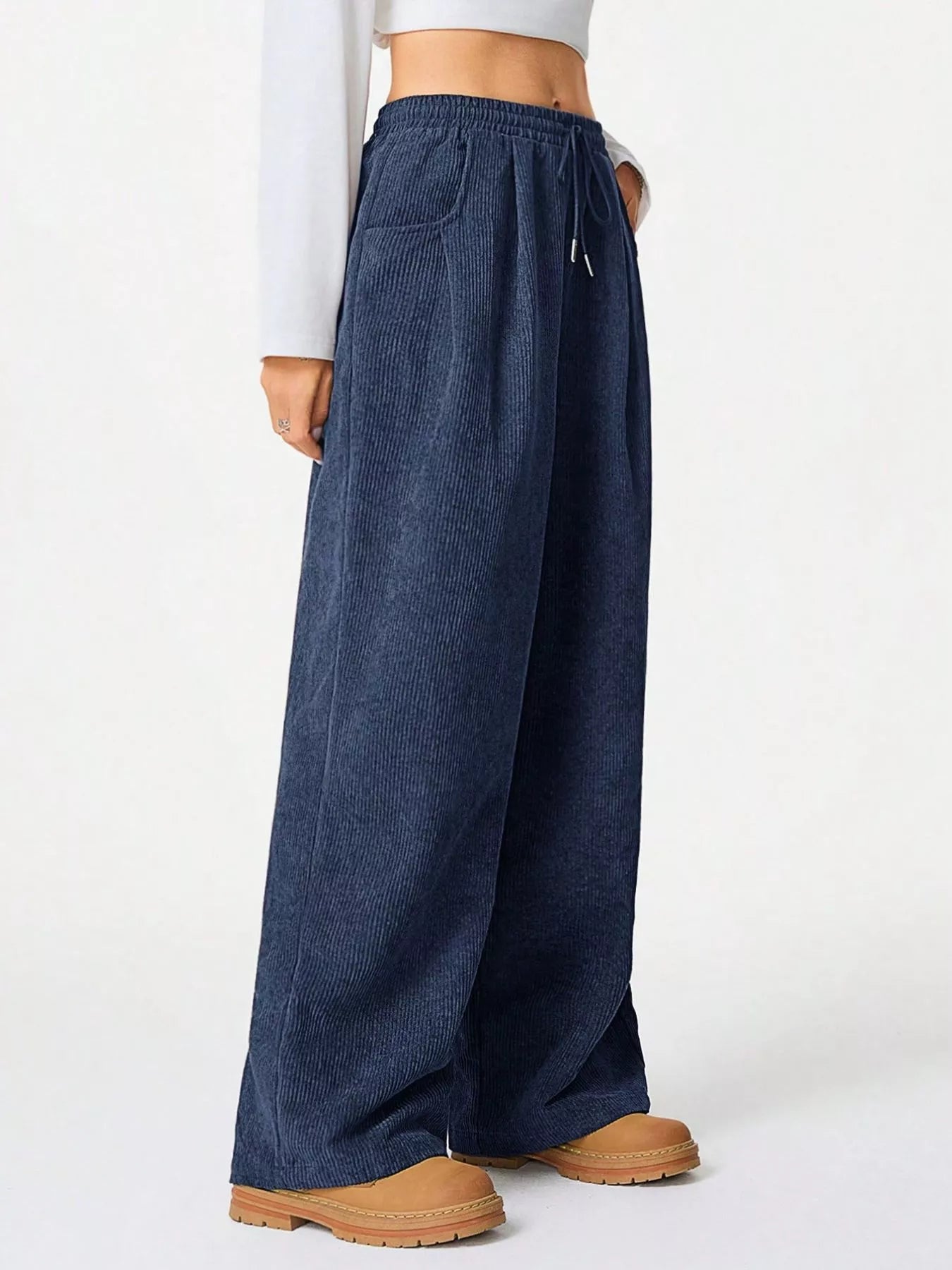 Wide Leg Corduroy Drawstring Pants | Trousers Wide Leg Pants from PHUNKYN