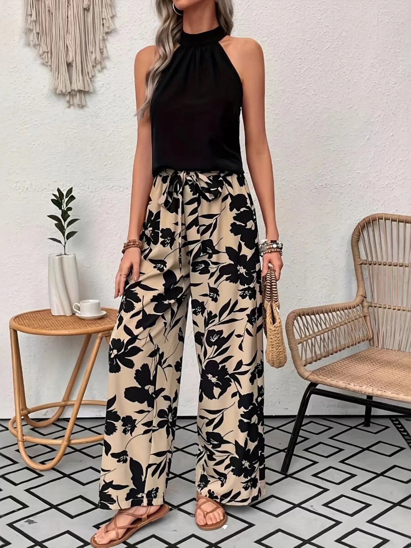 Printed Wide Leg Casual Pants | Trousers Wide Leg Pants from PHUNKYN