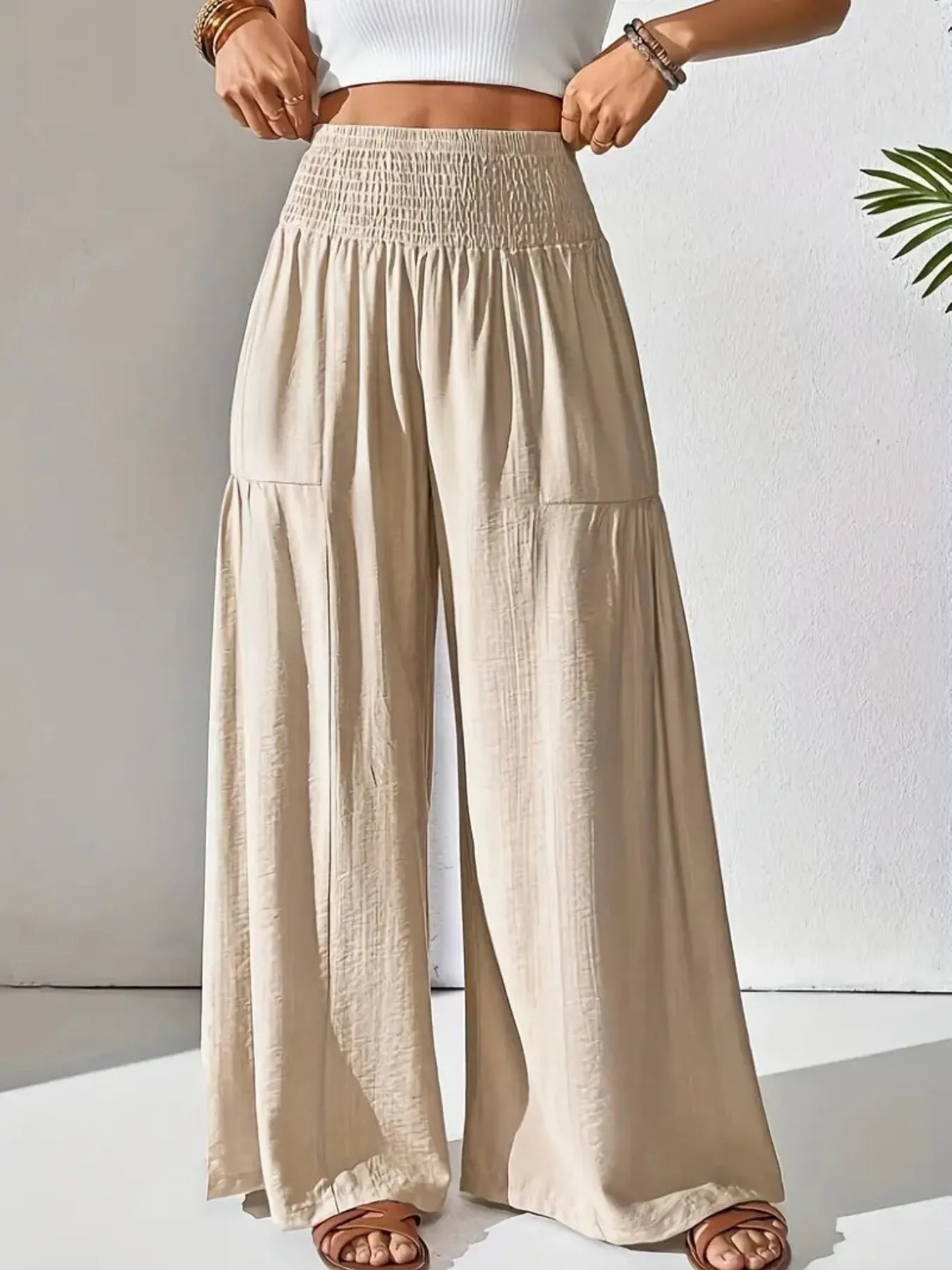 Smocked Waist Wide Leg Pants | Trousers Wide Leg Pants from PHUNKYN