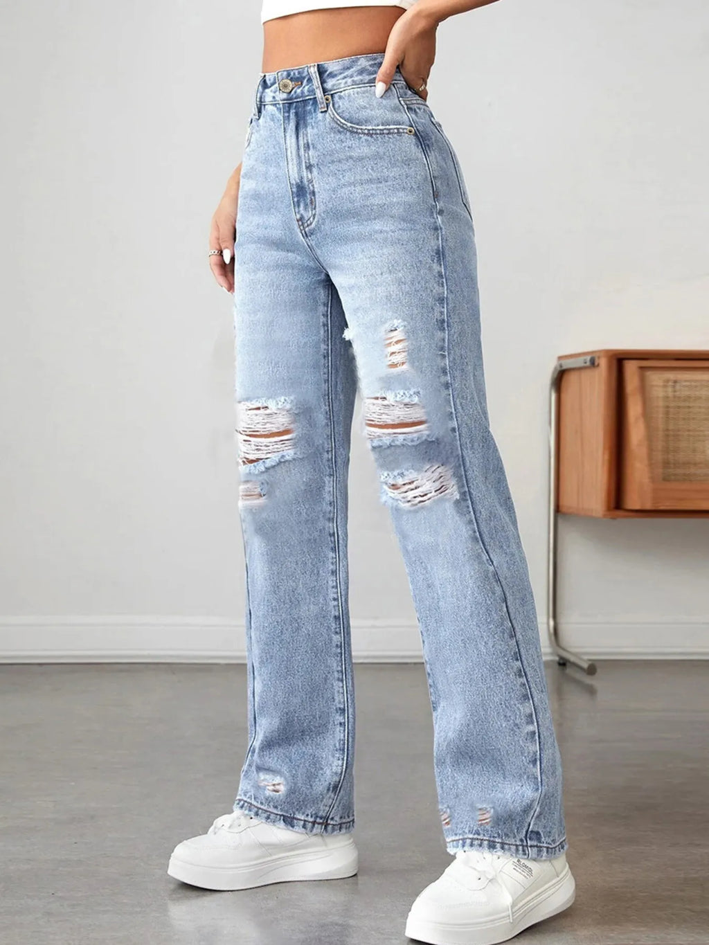 Distressed High Waisted Jeans | Jeans Jeans from PHUNKYN
