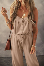 Knotted Straps Button Textured Drawstring Jumpsuit | One-Pieces Jumpsuit from PHUNKYN