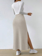 High Waist Ribbed Knit Maxi Skirt | Skirts Maxi Skirt from PHUNKYN