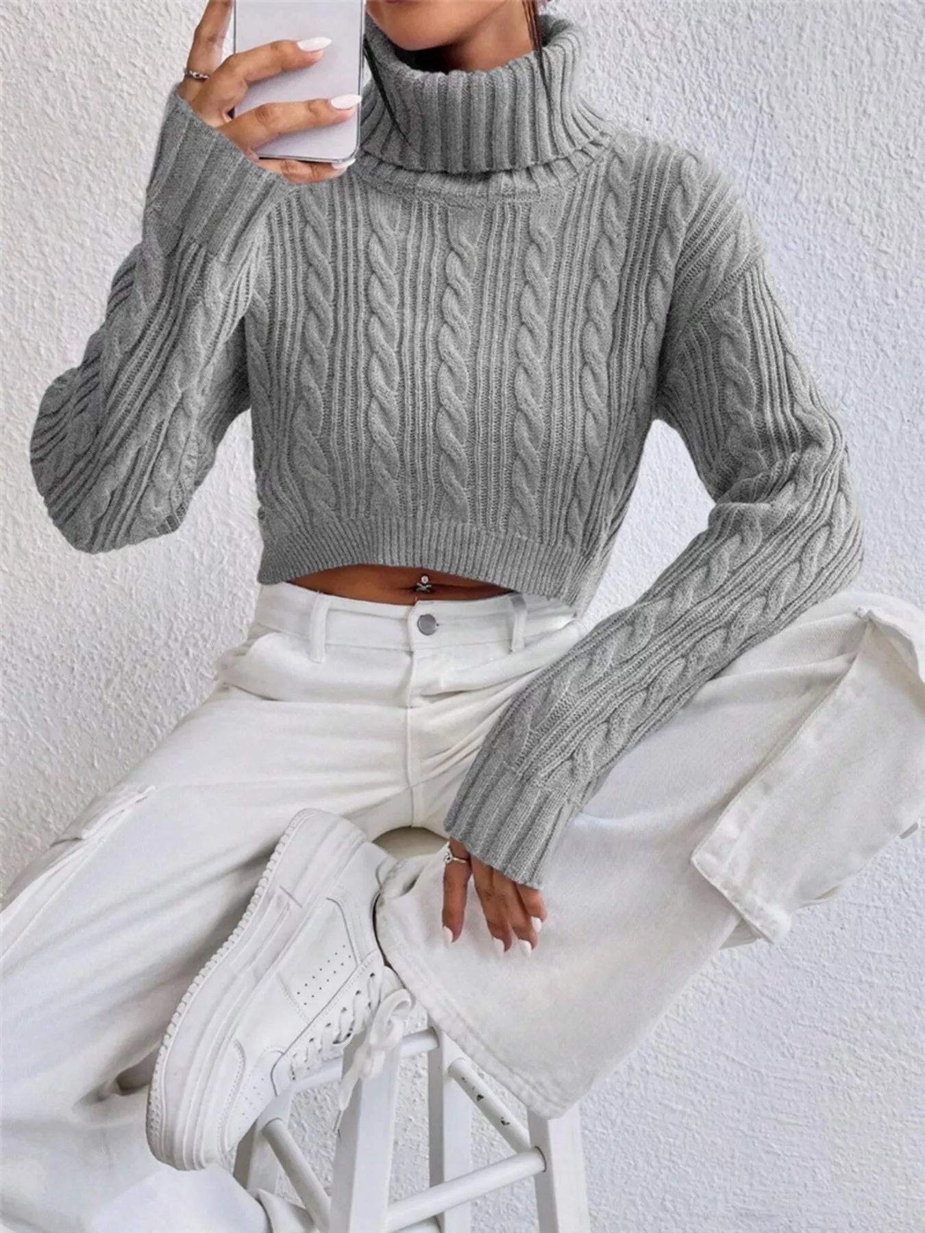 Cable-Knit Turtleneck Long Sleeve Sweater | Sweaters Sweater from PHUNKYN