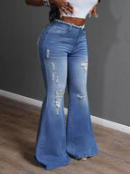 High Waisted Distressed Flare Jeans | Jeans Flare Jeans from PHUNKYN