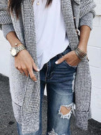 Contrast Plaid Longline Cardigan with Ribbed Trim | Cardigans Cardigan from PHUNKYN