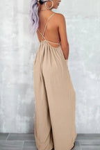 Casual Spaghetti Strap Wide Leg Jumpsuit with Pockets | One-Pieces Jumpsuit from PHUNKYN