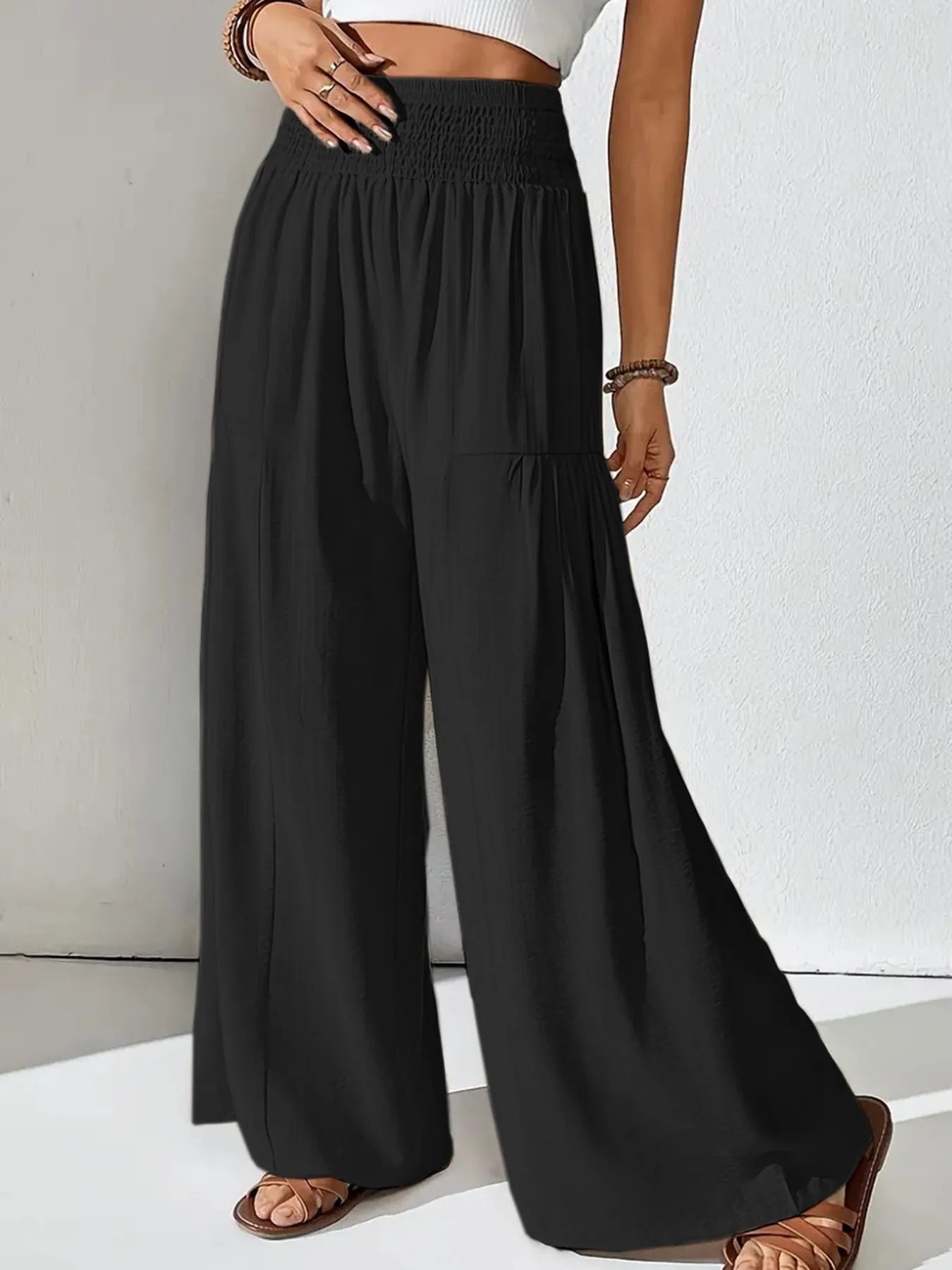Smocked Waist Wide Leg Pants | Trousers Wide Leg Pants from PHUNKYN