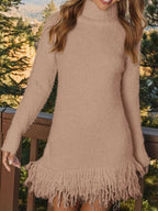 Fringe Turtleneck Long Sleeve Sweater Dress | Dresses Sweater Dress from PHUNKYN