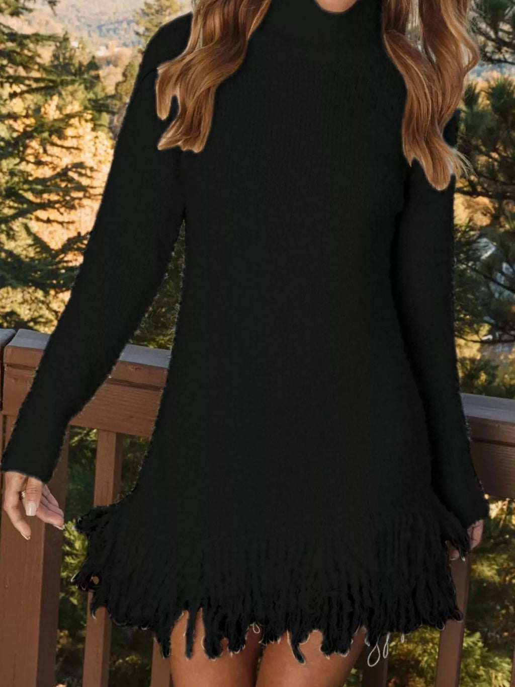 Fringe Turtleneck Long Sleeve Sweater Dress | Dresses Sweater Dress from PHUNKYN