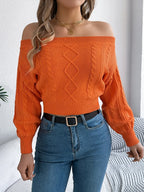 Cable Knit Off-Shoulder Long Sleeve Sweater | Sweaters Sweater from PHUNKYN