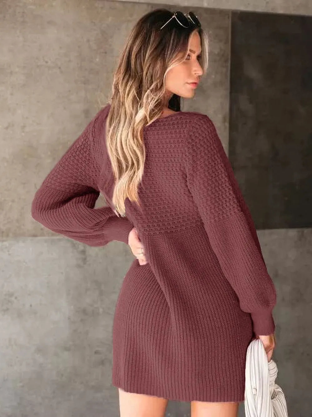 Perfee V-Neck Long Sleeve Sweater Dress | Dresses Sweater Dress from PHUNKYN