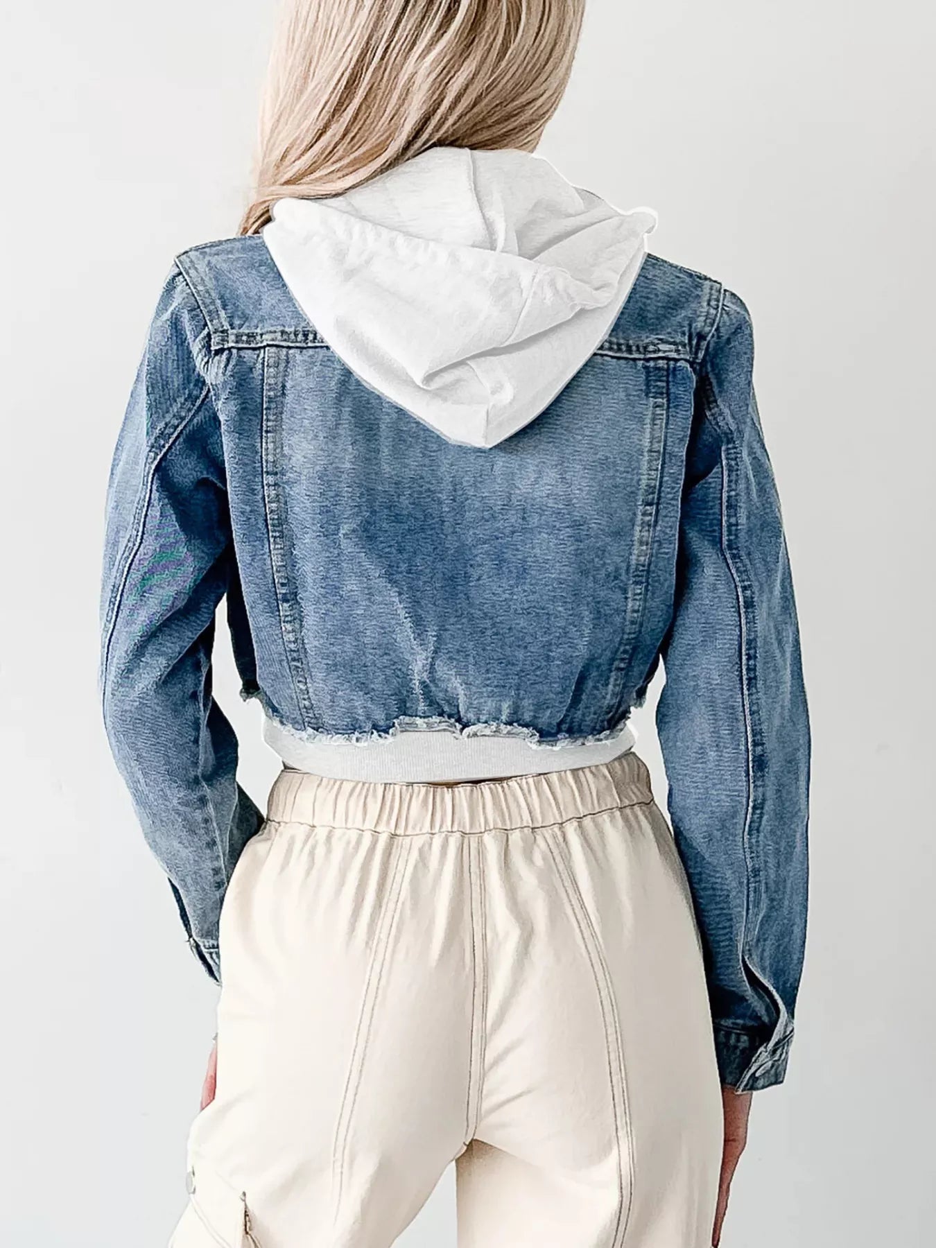 Distressed Zip Up Cropped Hooded Denim Jacket | Jacket from PHUNKYN