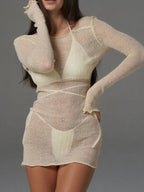 Sheer Backless Long Sleeve Mini Cover-Up Dress | Cover Ups Cover up from PHUNKYN