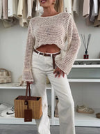 Openwork Round Neck Knit Cover Top | Sweaters Sweater from PHUNKYN