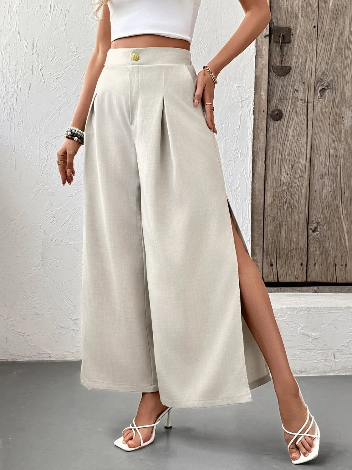 Slit Wide Leg Pleated Pants | Trousers Women's Trousers from PHUNKYN