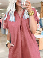 V-Neck Short Sleeve Denim Dress | Dresses Denim Dress from PHUNKYN