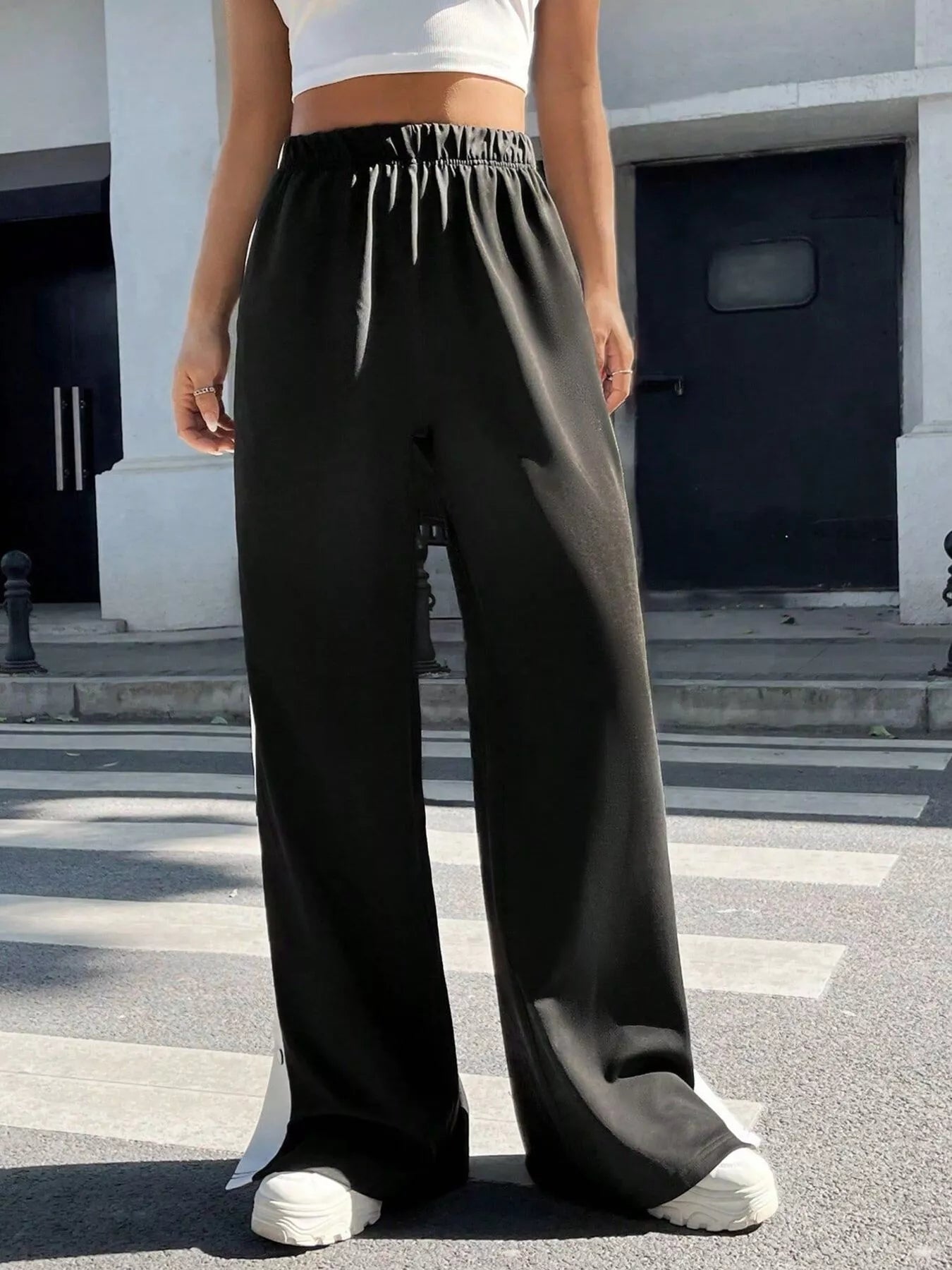 Two-Tone Side Snap Wide Leg Pants | Trousers Wide Leg Pants from PHUNKYN