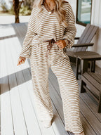 Stripe Collared Top and Drawstring Pant Set | Outfit Sets Top and Pants Set from PHUNKYN