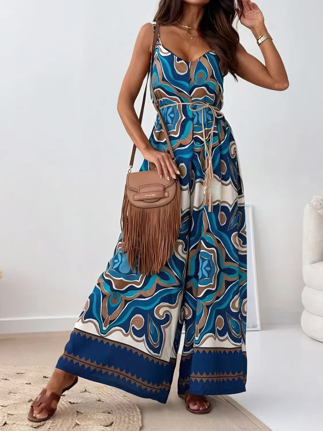 Printed V-Neck Wide Leg Jumpsuit | One-Pieces Jumpsuit from PHUNKYN