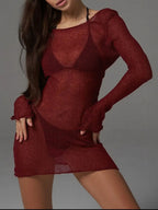 Sheer Backless Long Sleeve Mini Cover-Up Dress | Cover Ups Cover up from PHUNKYN