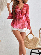 Tie-Front Flare Sleeve Blouse | Blouses Blouse from PHUNKYN