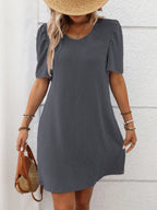 Textured Round Neck Short Sleeve Mini Dress | Dresses Mini Dress from PHUNKYN