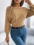 Cable Knit Off-Shoulder Long Sleeve Sweater | Sweaters Sweater from PHUNKYN