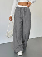 Striped Wide Leg Drawstring Pants | Trousers Wide Leg Pants from PHUNKYN