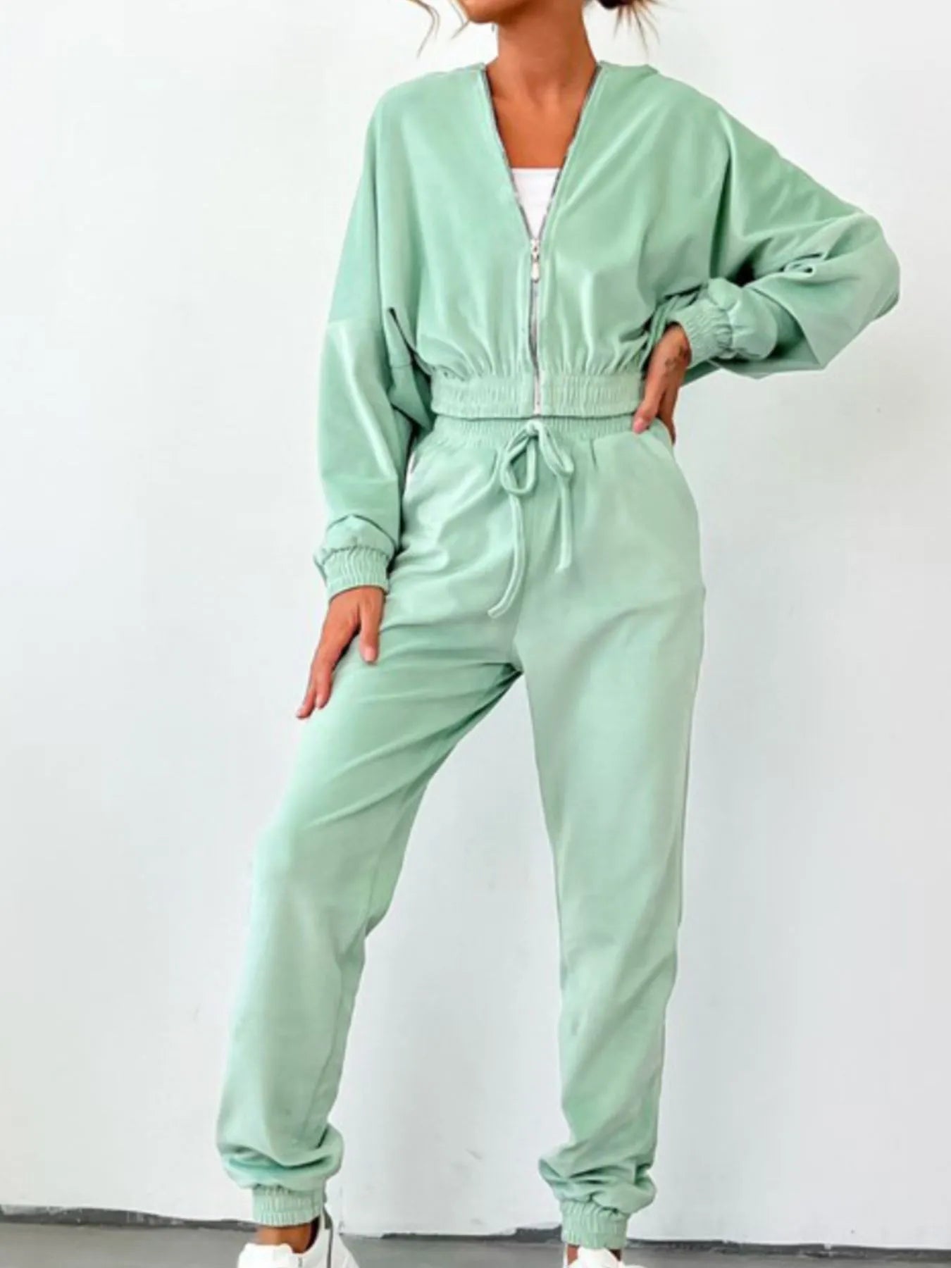 Zip Up Long Sleeve Top and Pants Set | Outfit Sets Top and Pants Set from PHUNKYN