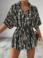 Tie Dye Print Collar Neck Short Sleeve Romper | One-Pieces from PHUNKYN