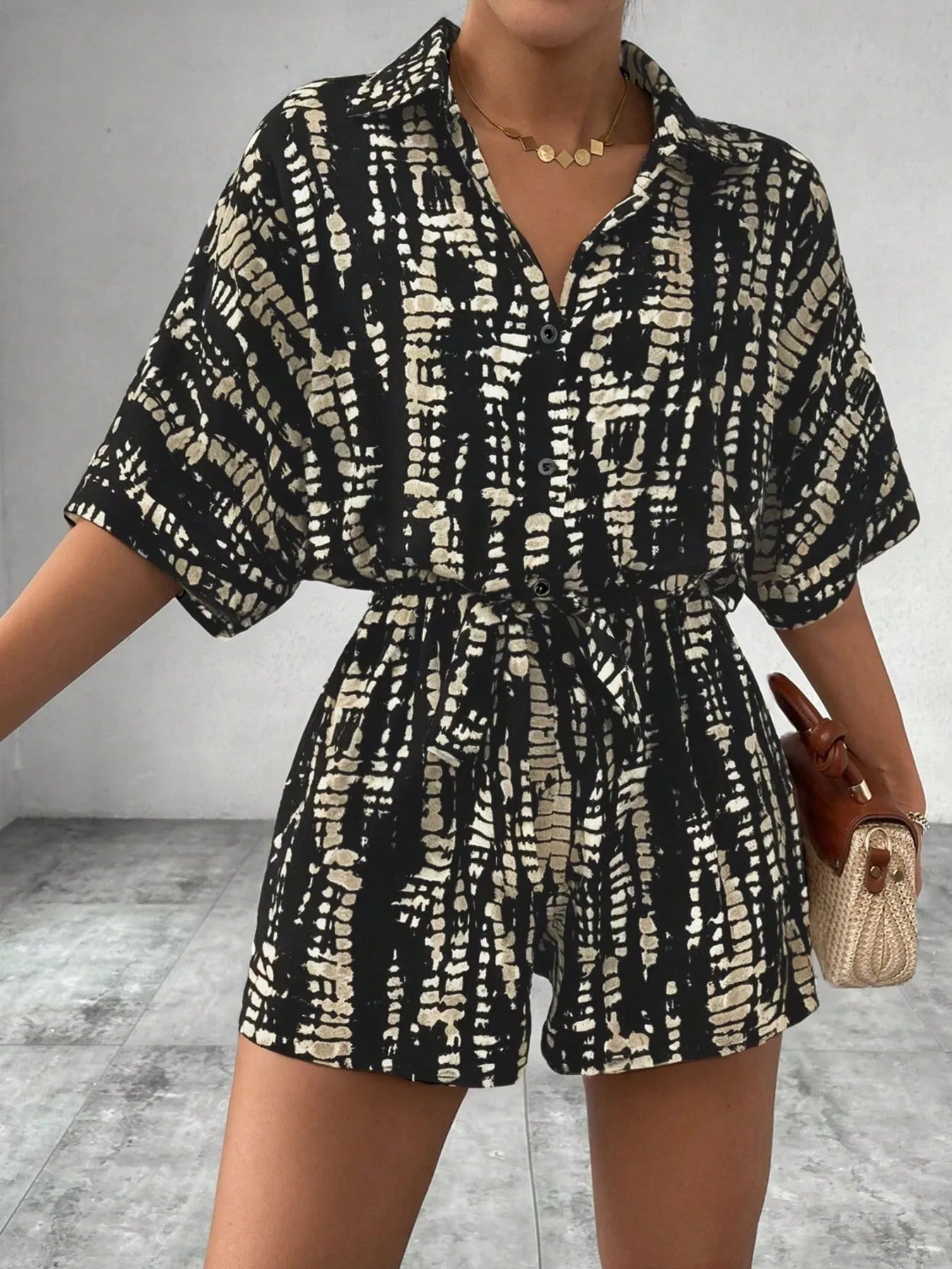 Tie Dye Print Collar Neck Short Sleeve Romper | One-Pieces from PHUNKYN