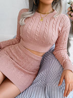 Cable-Knit Round Neck Top and Skirt Sweater Set | Outfit Sets Top and Skirt Set from PHUNKYN