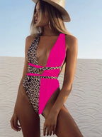 Tied Leopard Plunge One-Piece Swimwear | One-Piece Swimsuits One-Piece from PHUNKYN