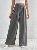 V-Waisted Ruched Front Wide Leg Pants | Trousers Wide Leg Pants from PHUNKYN