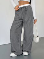 Striped Wide Leg Drawstring Pants | Trousers Wide Leg Pants from PHUNKYN