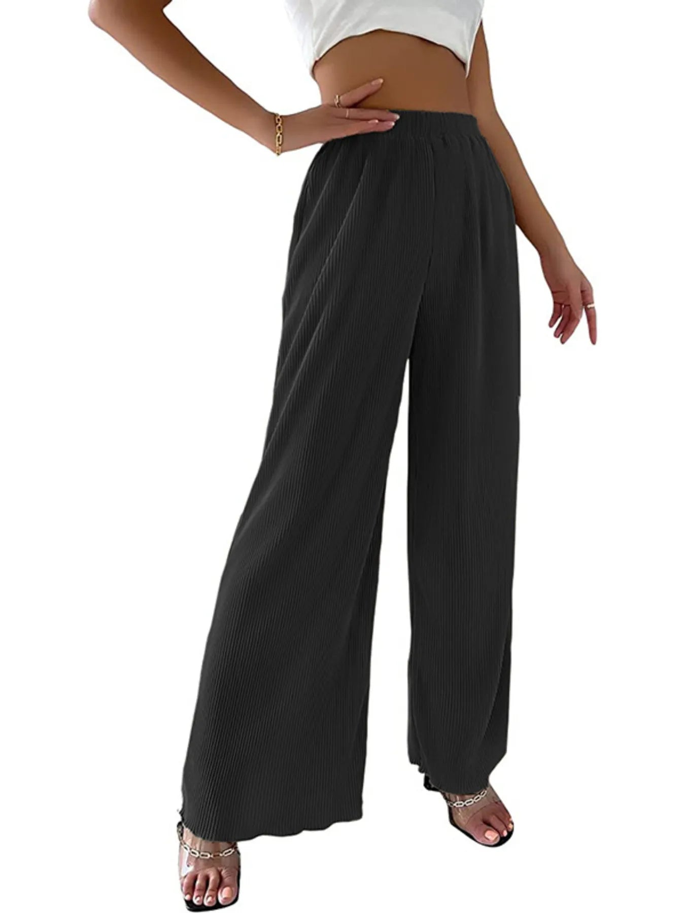 Elastic Waist Wide Leg Pants | Trousers Wide Leg Pants from PHUNKYN