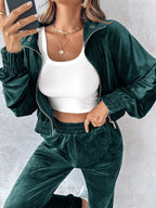 Zip Up Long Sleeve Cropped Top and Joggers Set | Outfit Sets Top and Pants Set from PHUNKYN
