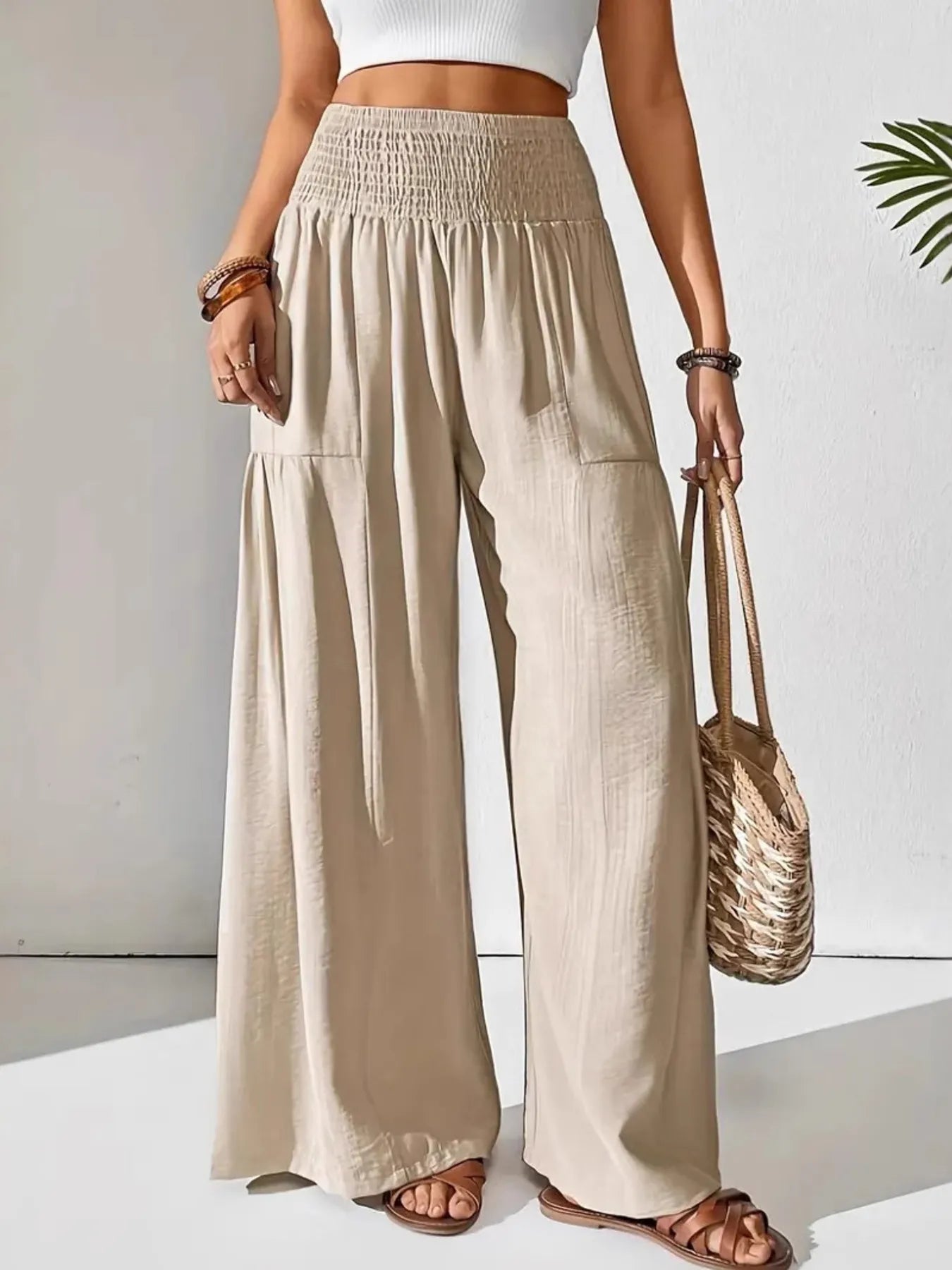 Smocked Waist Wide Leg Pants | Trousers Wide Leg Pants from PHUNKYN