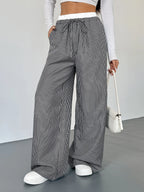 Striped Wide Leg Drawstring Pants | Trousers Wide Leg Pants from PHUNKYN