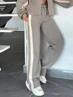 Contrast Stripe Zip Up Jacket and Pants Set | Outfit Sets Top and Pants Set from PHUNKYN