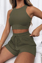 Round Neck Top and Drawstring Shorts Set | Outfit Sets Top And Shorts set from PHUNKYN